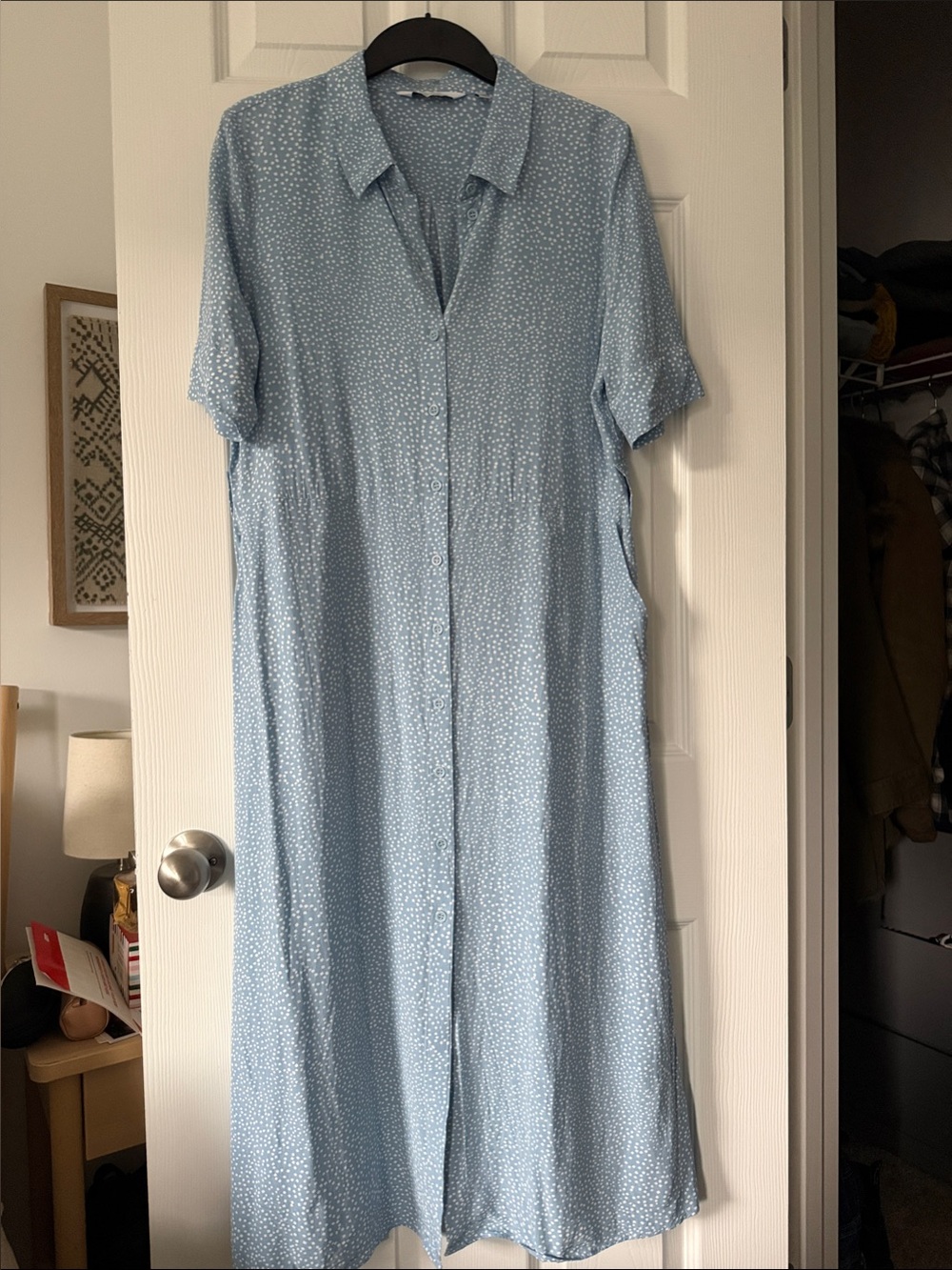 Paris Atelier Light Blue Short-Sleeve Button-Front Midi Dress